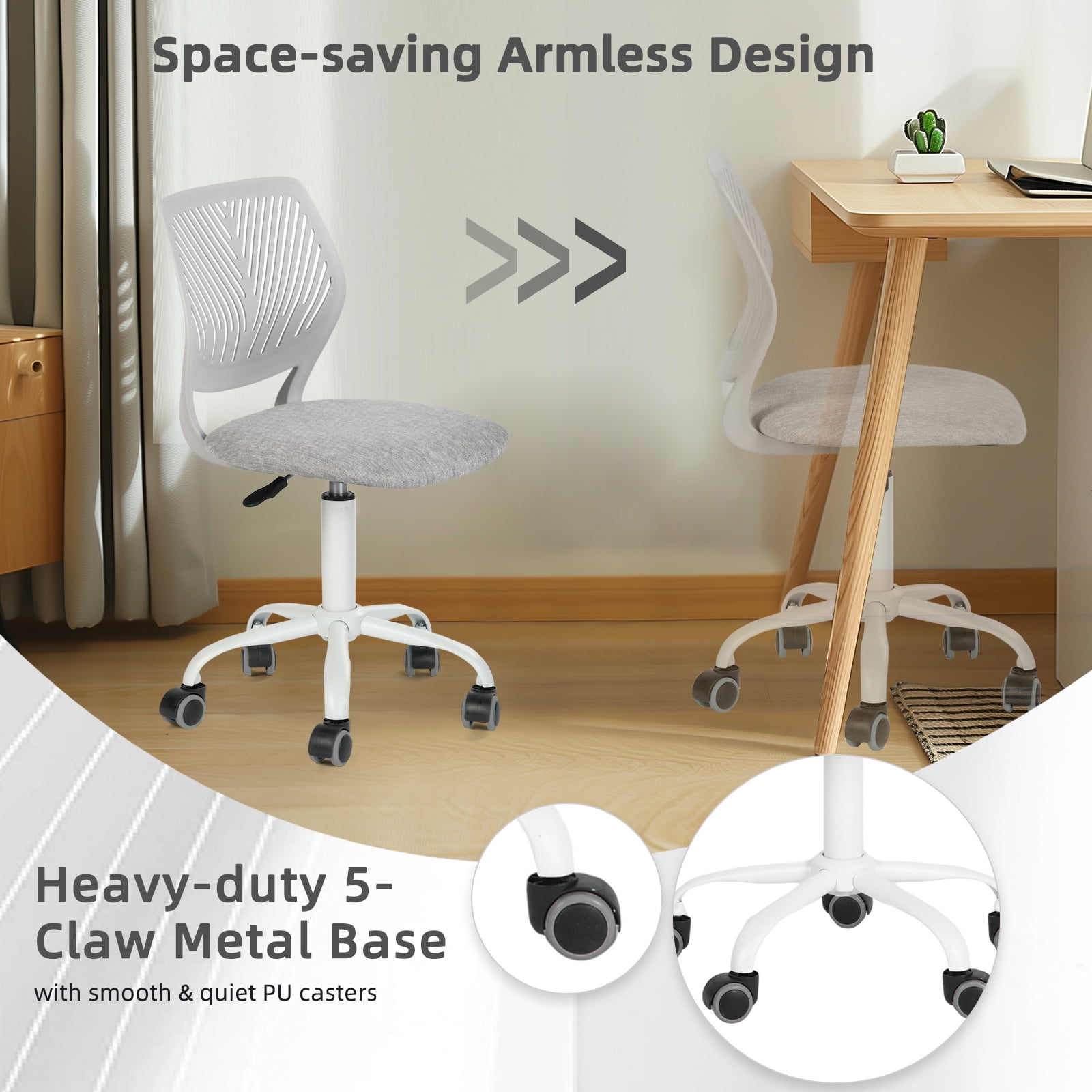Homy Casa Kids Desk Chair set of 2, Height Adjustable Small Study Computer Task Chair for Student Children Teens with Wheels, Morandi Grey
