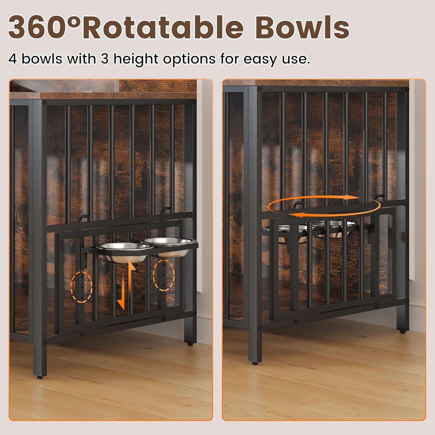Frmobepts 78 Inch Double Dog Crate Furniture, Heavy Duty Extra Large Cage Furniture with Divider for 2 Dogs, Decorative Wooden Kennel Furniture Indoor, Metal Pet House for Large and Medium Dogs