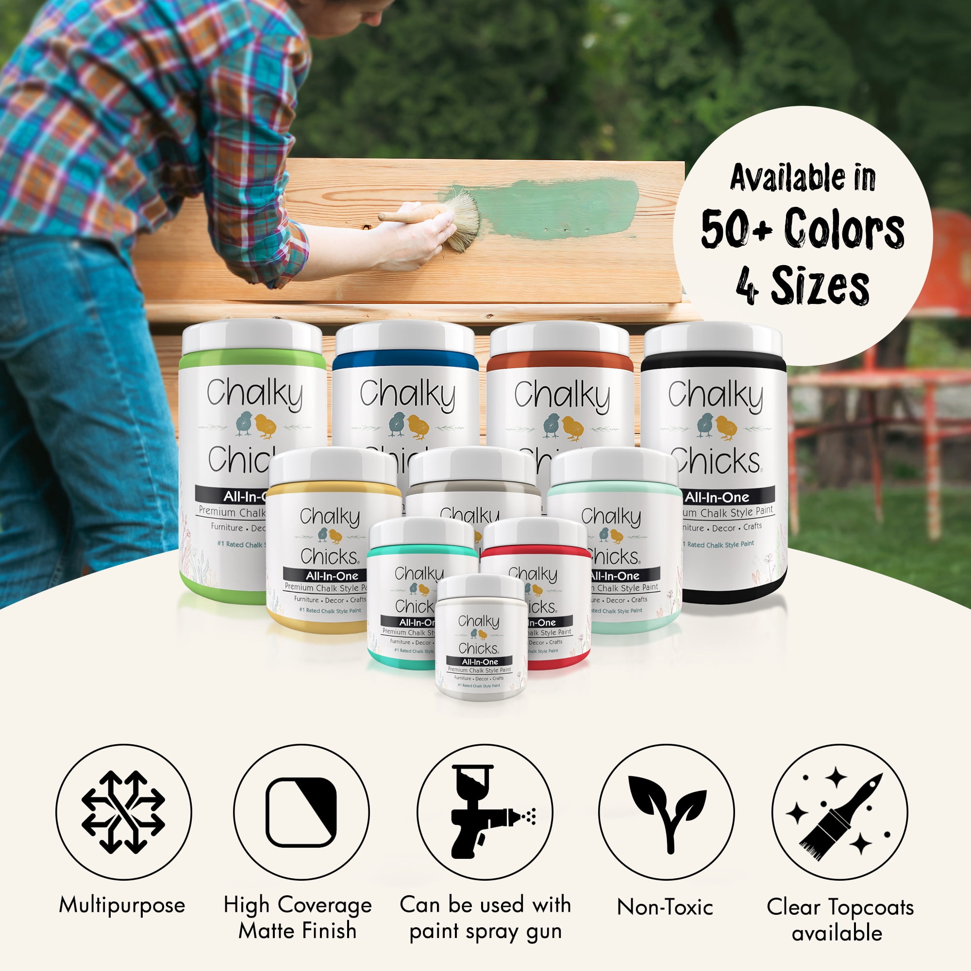 Chalky Chicks 8 Fl Oz Matte Aged Burlap White Chalk Paint for Furniture Without Sanding - No Prep Furniture Paint No Sanding All in One for Crafts, Wood, Cabinet, Walls, Metal, Dresser, Farmhouse