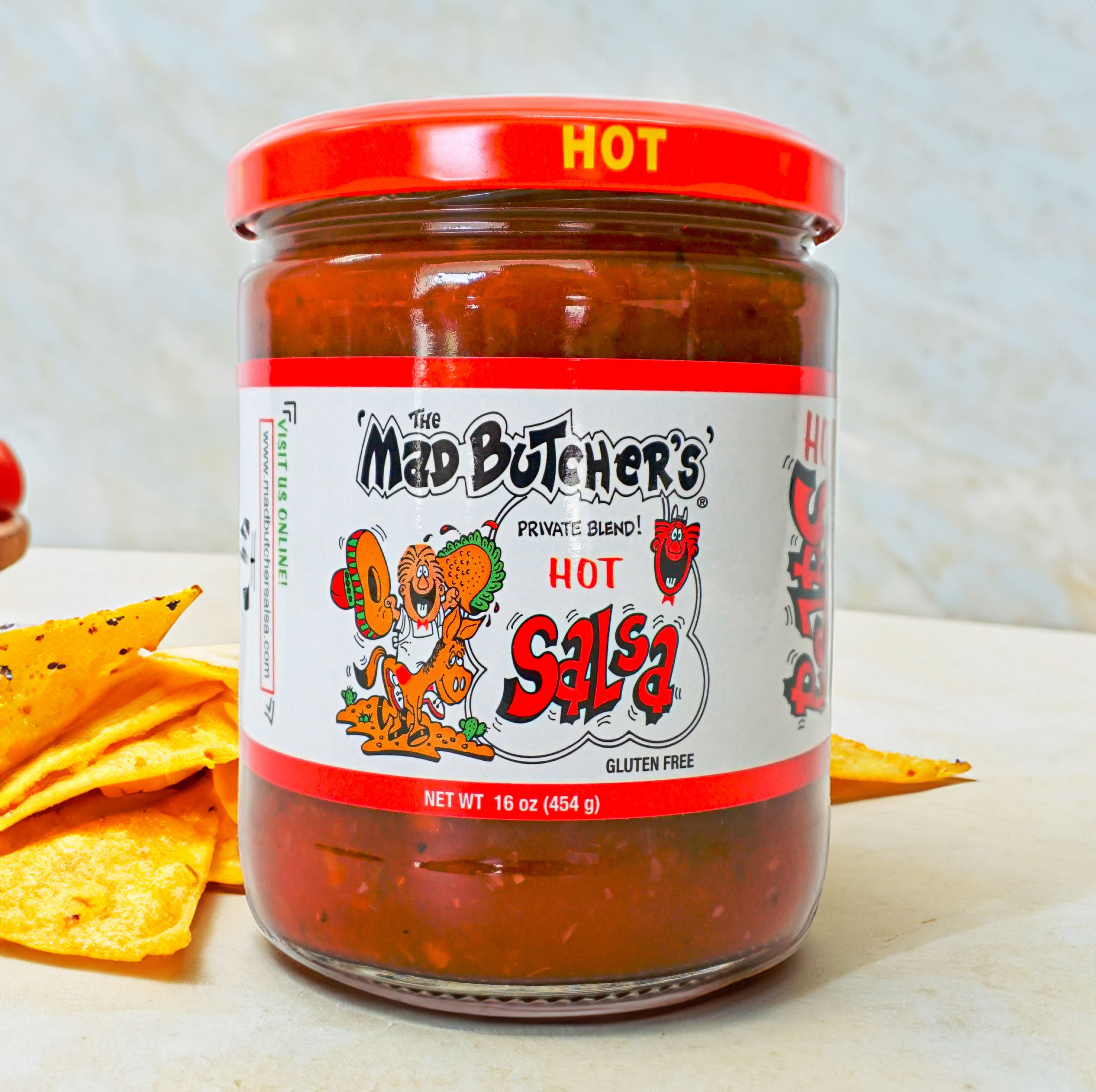 The Mad Butcher's Private Blend Hot Salsa, Gluten Free, Shelf-Stable, 16 oz Jar