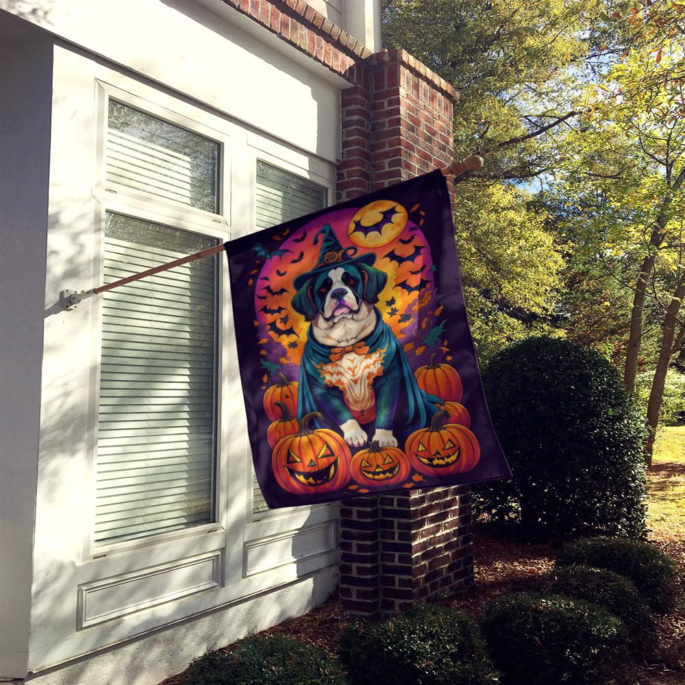 Halloween Saint Bernard Dog House Flag 28x40IN Double-Sided Polyester Decorative Sleeve Pole Flag for Outdoor Home Garden
