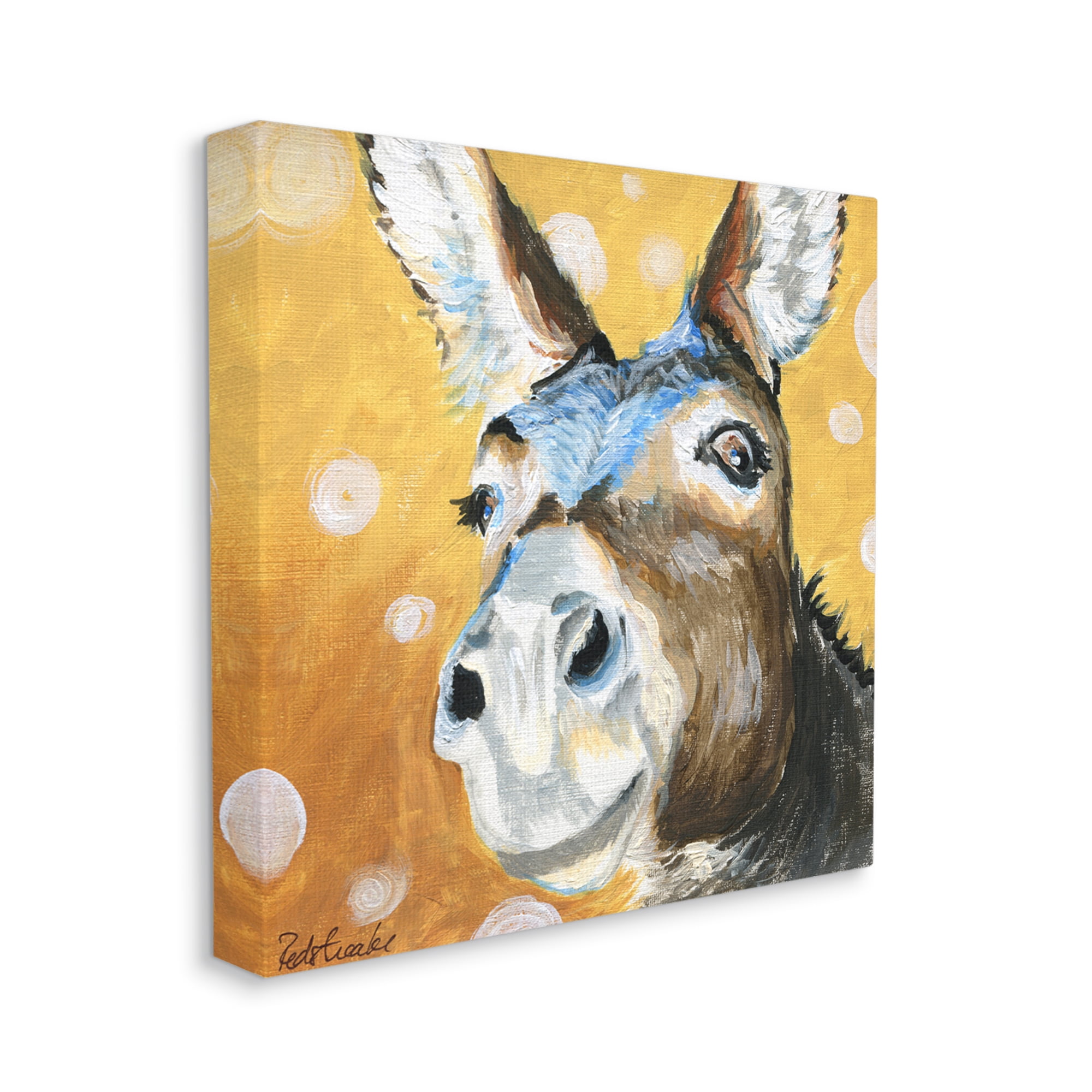 Stupell Industries Smiling Donkey Animal Painting Casual Circle Pattern Painting Gallery Wrapped Canvas Print Wall Art, Design by Jennifer Redstreake