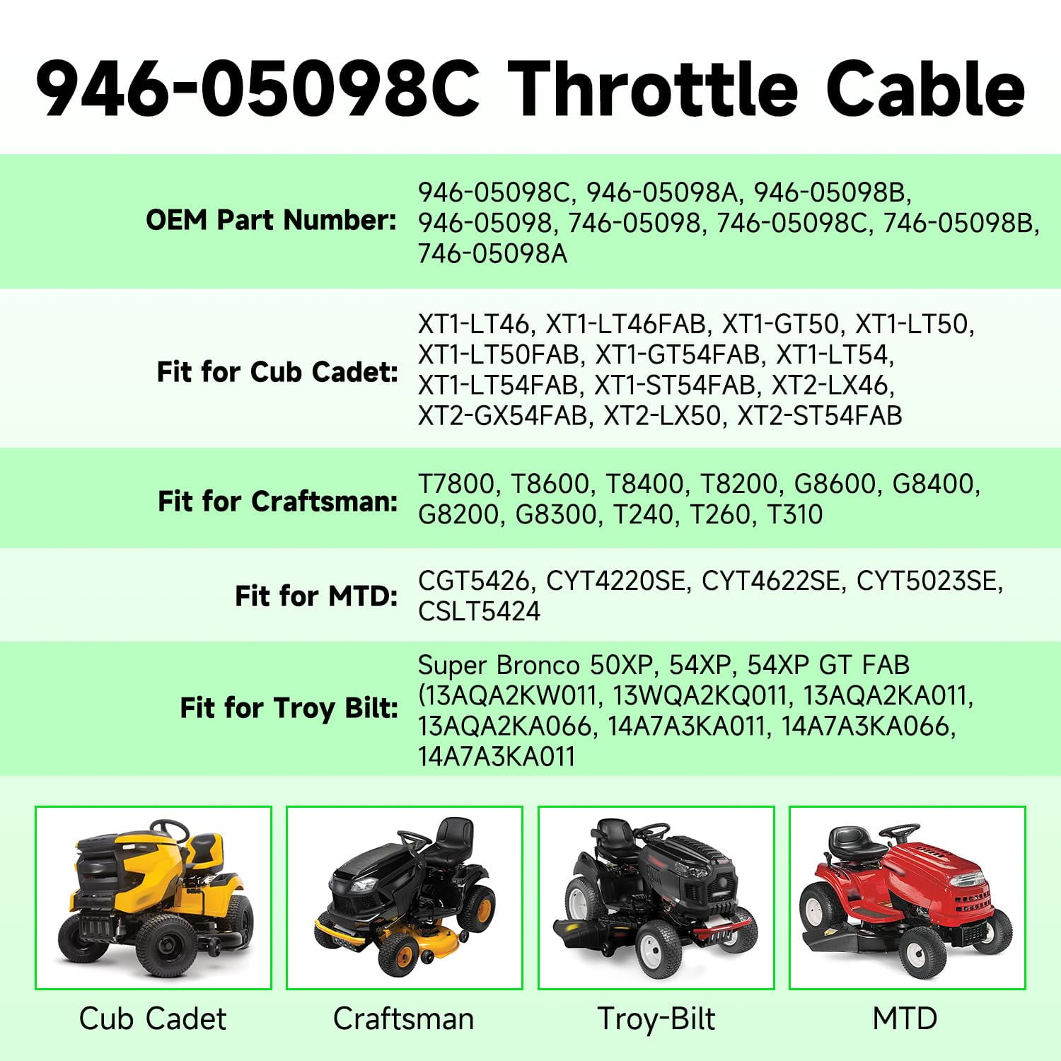 946-05098C Throttle Choke Cable Compatible with Cub Cad-et XT1 LT50 LT46 GT50 GT54 XT2 LX46 LX50 Craftsman MTD Riding Lawn Mower, 746-05098C Control Cable Lawnmower Parts 946-05098A