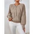 thumbnail image 2 of Pullover Sweaters Crewneck Lantern Sleeve Knit Sweater (M, RugbyTanBeige), 2 of 5