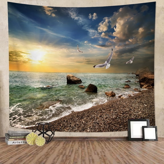 Dashan Beach Sunset Tapestry Wall Hanging,Natural Scenery Tapestries for Bedroom Living Room Dorm Decor,60"Wx50"L