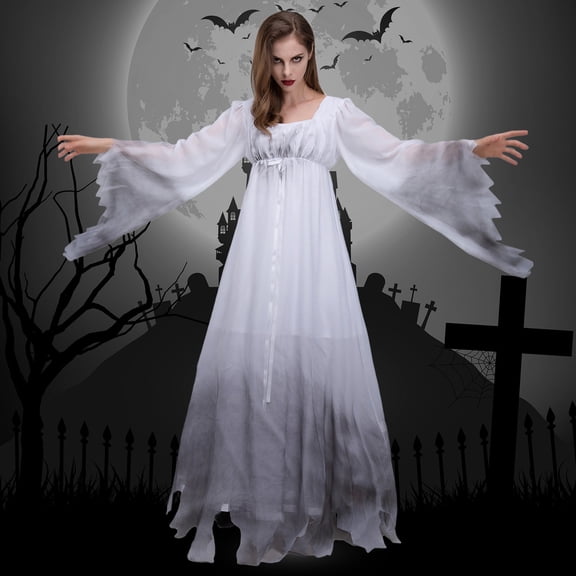 HOWPAY Halloween Costumes For Women Ghost Zombie Vampire Bride Cosplay Outfit Spooky Undead Role Play Fancy Dress For Masquerade Party Event Halloween Costume M