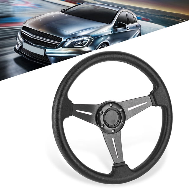 Volante De Carreras Para Automóvil, Deriva Plana, 6 Pernos, Volante Deportivo Para Automóvil, Cuero De PU Y Radios De Aluminio Con Botón De Bocina, 350 Mm / 14 Pulgadas