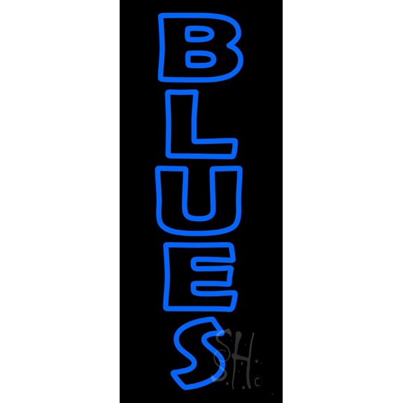 Double Stroke Blue Blues LED Neon Sign 24" Tall x 10" Wide - inches Black Square Cut Acrylic Backing, with Dimmer - Premium built indoor Sign for Studio, Club, Home décor, Event, Workshop, Storefront.