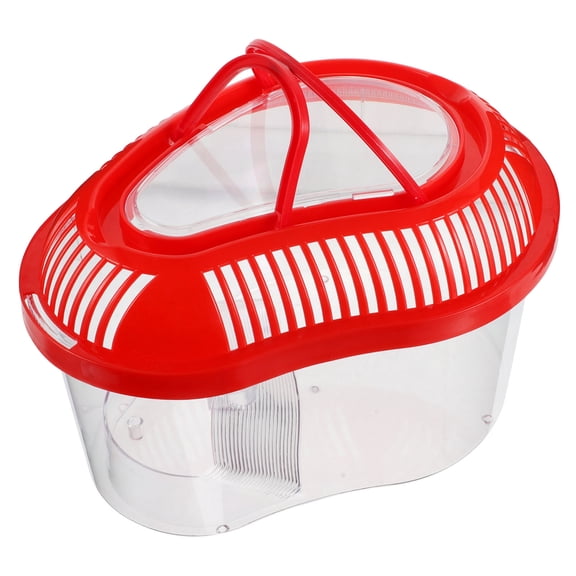 WEAVILUX Red Portable Plastic Reptile Travel Carrier with Ventilation and Sunbathing Platform, 10.5 x 7.5 x 6.5 inches for Small Pets