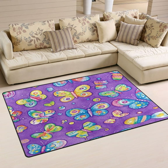 Colorful Butterflies Soft Polyester Area Rug 31''x20'', Non Slip, Memory Foam, Water Absorbent