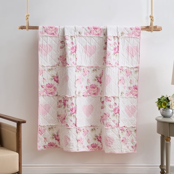 Greenland Home Veronica's Hearts Shabby Chic Ruffled Quilted Throw Blanket