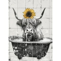 DIY 5D Diamond Art Black Highland Cow in Bath Tub Paint with Full Drill Round Diamond Gems Painting by Number Kits for Adults Art Craft Home Wall Decor 15.8x19.8in(3)