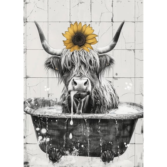 DIY 5D Diamond Art Black Highland Cow in Bath Tub Paint with Full Drill Round Diamond Gems Painting by Number Kits for Adults Art Craft Home Wall Decor 15.8x19.8in(3)