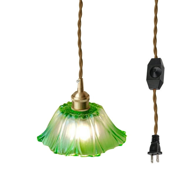 Kiven Plug-in Pendant Light, Modern Hanging Light with Glass Lampshade and 15FT Plug in Cord, Dimmable Ceiling Pendant Light