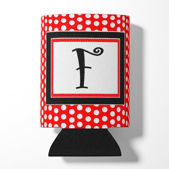 Letter F Initial  - Red Black Polka Dots Can or Bottle Hugger