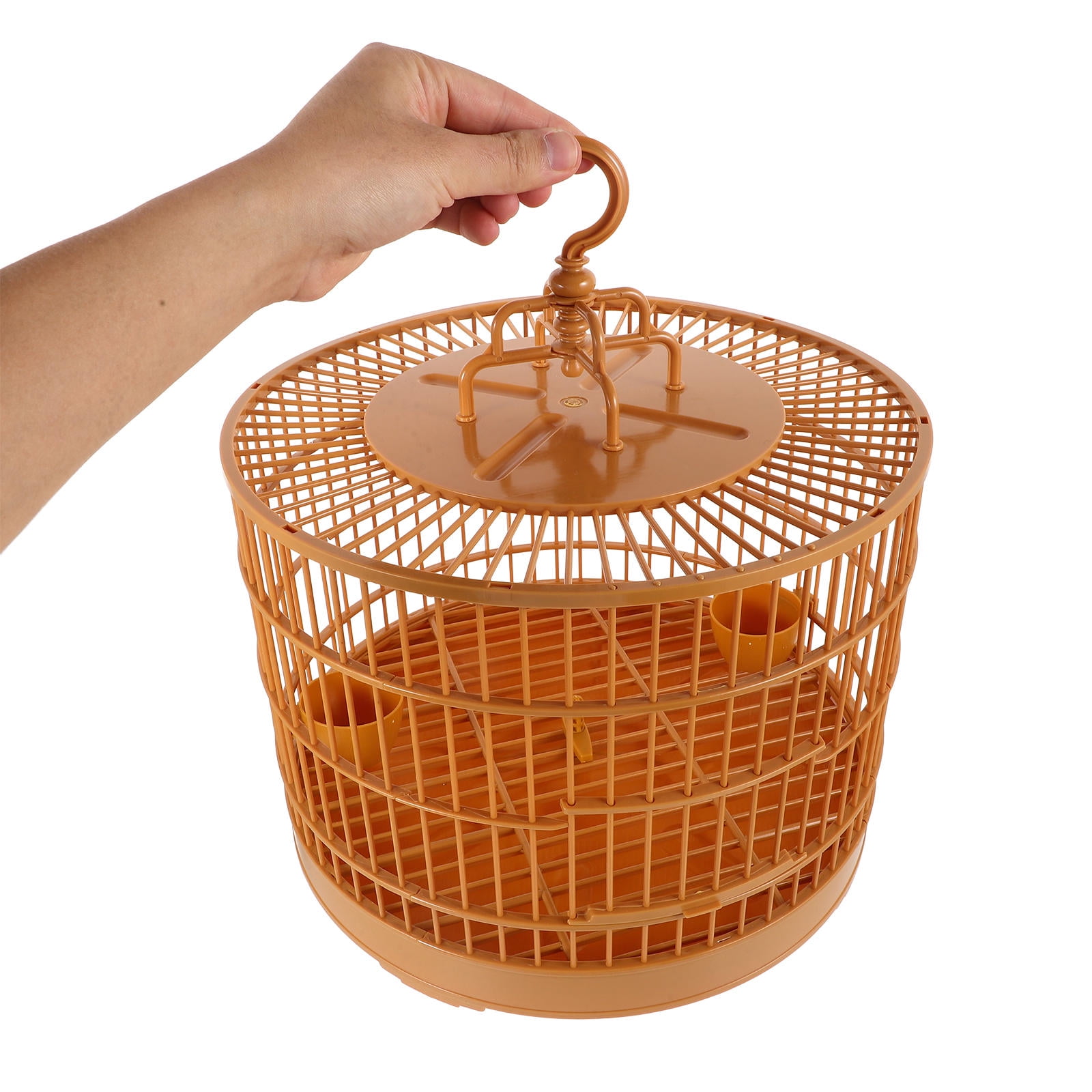 Supvox Portable Small Bird Cage in Yellow - Plastic Hanging Pet Birdcage for Birds and Small Animals, 1 Set