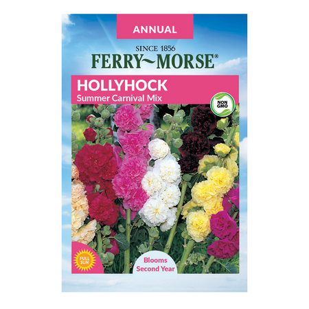Ferry-Morse 50MG Hollyhock Summer Carnival Mixed Colors Annual Flower Seeds Packet