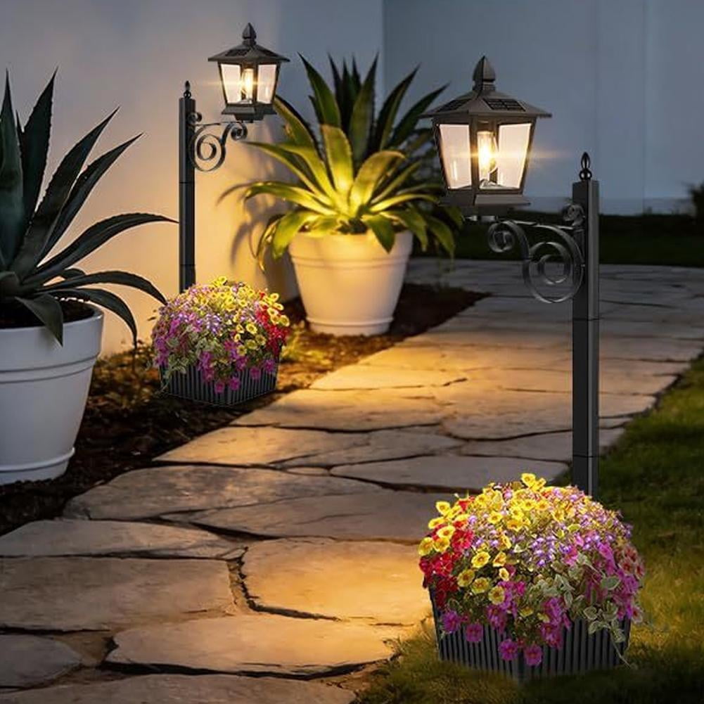 2 in 1 Solar Lamp Post with Planter, Weighted-Base Compatible Outdoor Light, Weatherproof Decorative Garden Decor for Porch, Patio, Yard,Dusk to Dawn LED ,Easy Assembly