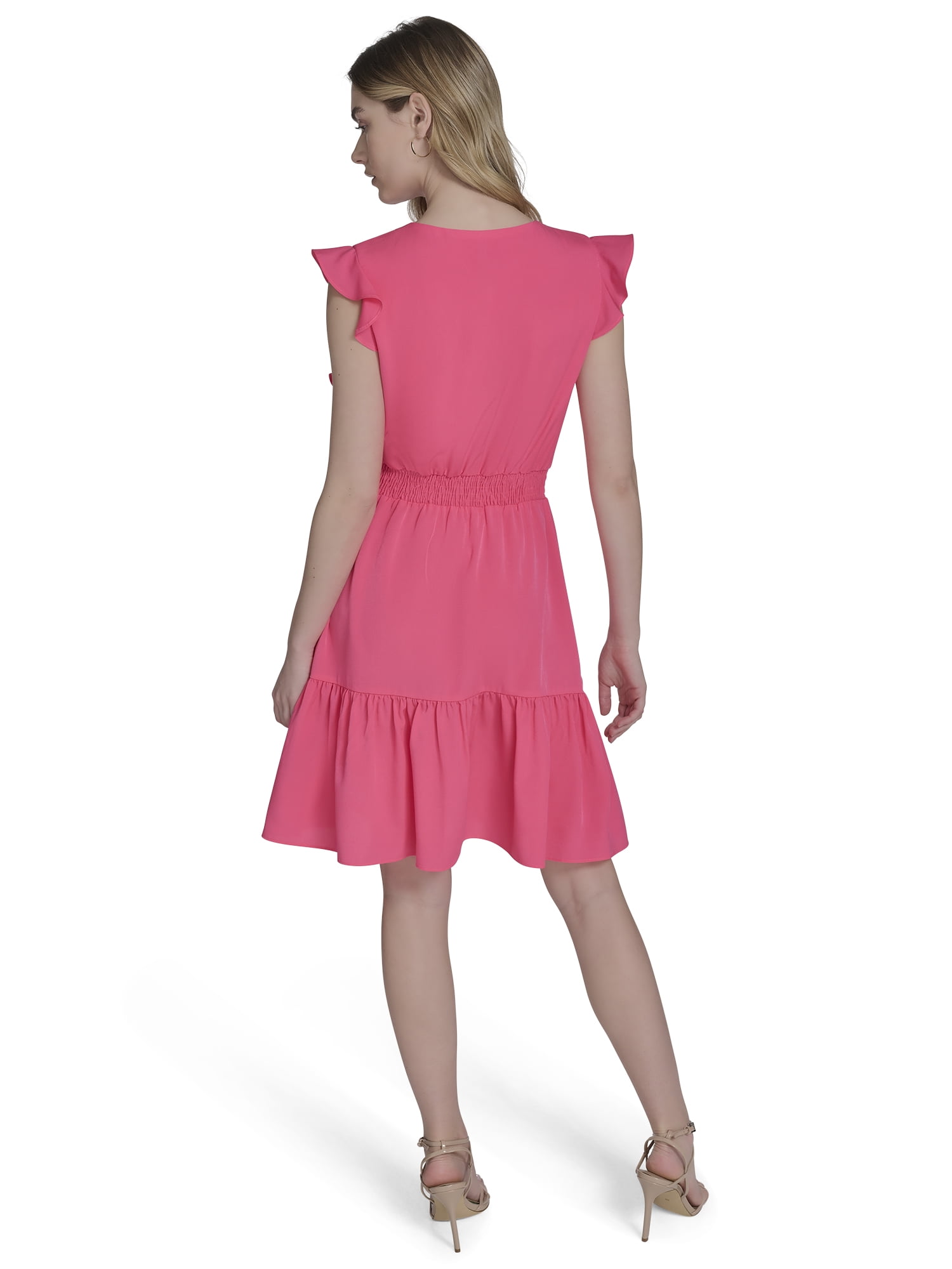 Falling Flowers Women's Smocked Fit & Flare With Ruffle Details Short Dress, Sizes XS-XL