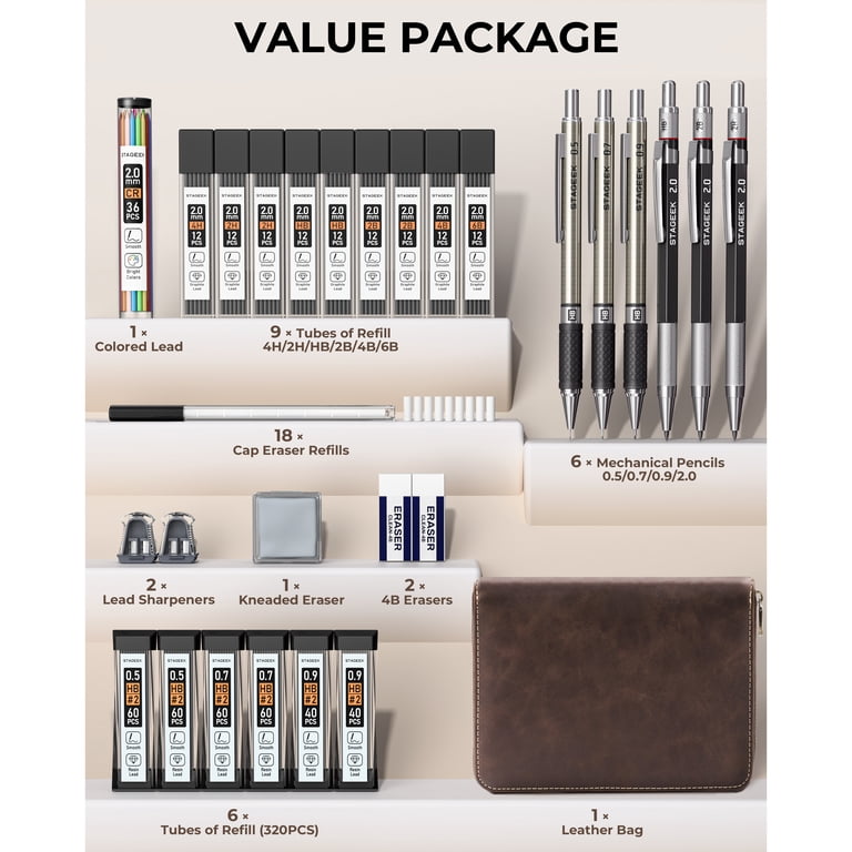 STAGEEKC 30PCS Mechanical Pencil Set with Leather Bag - Walmart.com