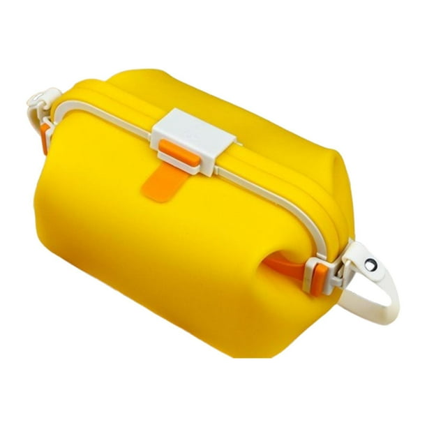 Silicone Lunch Box Make Up Pouch Microondas Bolsa de tocador Contenedor de almacenamiento de alimentos plegable Caja de bento para viajar RV Oficina Amarillo