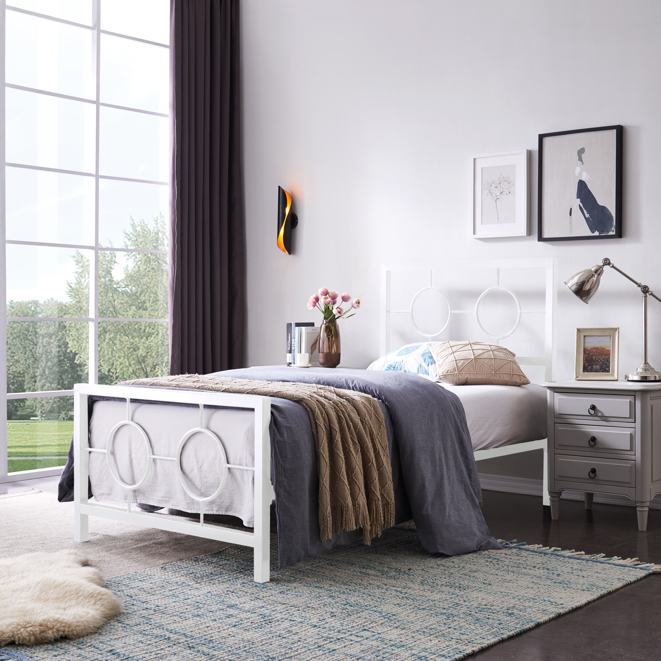 Noble House Ewelina Modern TwinSize Iron Geometric LowProfile Bed