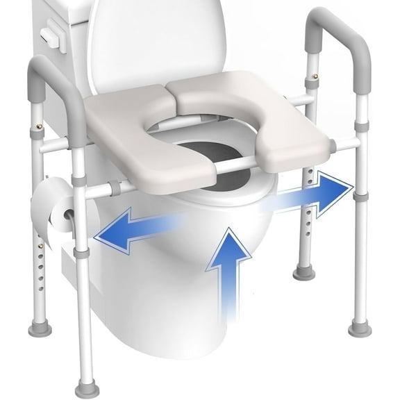 Agrish Raised Toilet Seat with Handles - Width & Height Adjustable, Risers for Seniors, Heavy Duty Handicap Riser, Fits Any Toilet, up to 400lbs