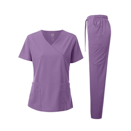 

Dagacci Medical Uniform 4-Way Stretch Y-Neck Wrap Scrub Set