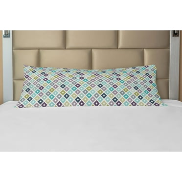 Modern Body Pillow Case Cover with Zipper, Seamless Geometrical Rhombus Pointed Triangle Like in Doodle Style Pattern Image, Decorative Accent Long Pillowcase, Multicolor, by Ambesonne
