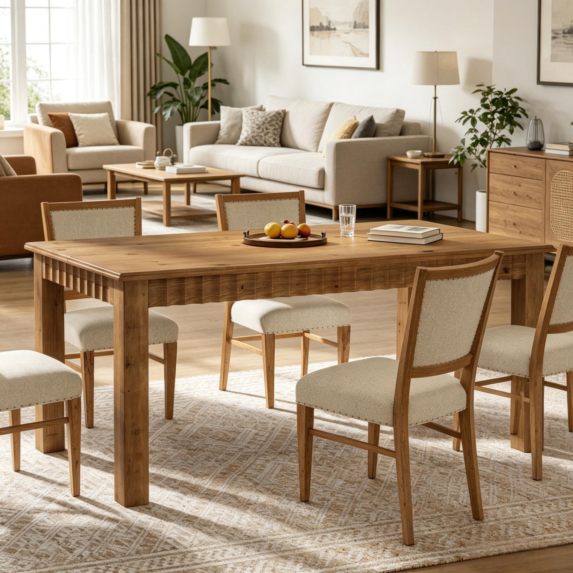 Solid Wood Dining Table, Rustic Brown
