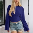 thumbnail image 4 of Dyfzdhu Long Sleeve Shirts For Women New Solid Color Round Neck Front Shoulder Wide Sleeve Waist Cinching Long Sleeved Personalized Womens Blouses, 4 of 7