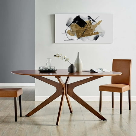 Modway Crossroads 71 Oval Wood Dining Table in Walnut