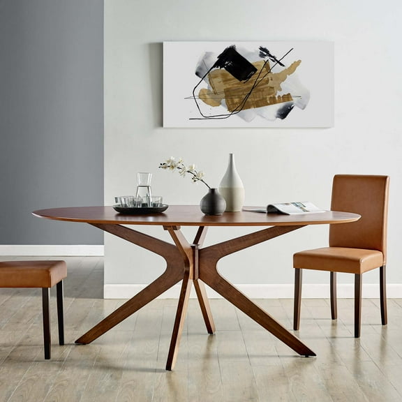 Modway Crossroads 71" Oval Wood Dining Table in Walnut