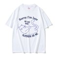 thumbnail image 1 of Camiseta gráfica divertida "Lo siento, llego tarde, mi gato estaba durmiendo sobre mí", unisex, de gran tamaño, informal, de algodón puro para hombre y mujer, 1 of 7