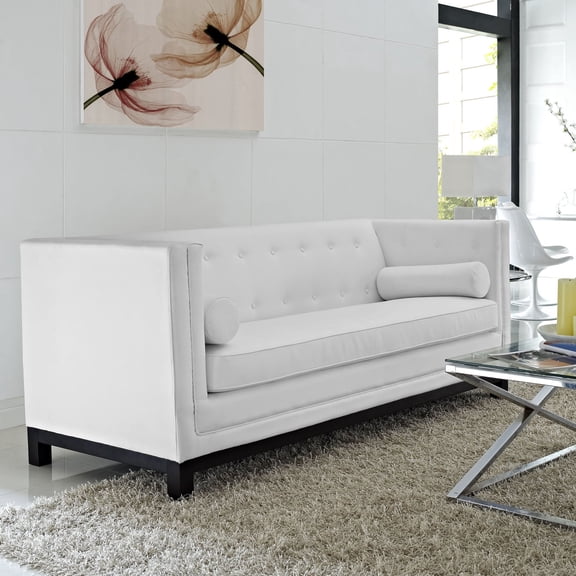 Modway Imperial Modern Bonded Leather Tufted Sofa in White Finish