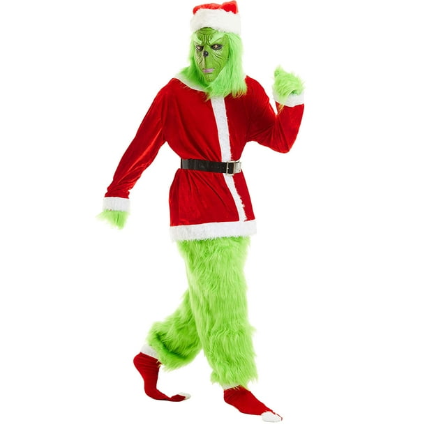 Christmas Santa Suit Green Costume 7pcs Cosplay Costume for Adults ...