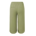 thumbnail image 4 of felwors Yoga Capris with Pockets for Women Wide Leg Cotton Linen Pants Casual Loose Comfy Trendy Elastic Waist Cropped Trouser (Green, M), 4 of 5