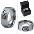 thumbnail image 4 of Tungsten Infinity Heart Shaped Emoji Art Band Ring 8mm Men Women Comfort Fit Gray Flat Cut Brushed Polished, 4 of 4