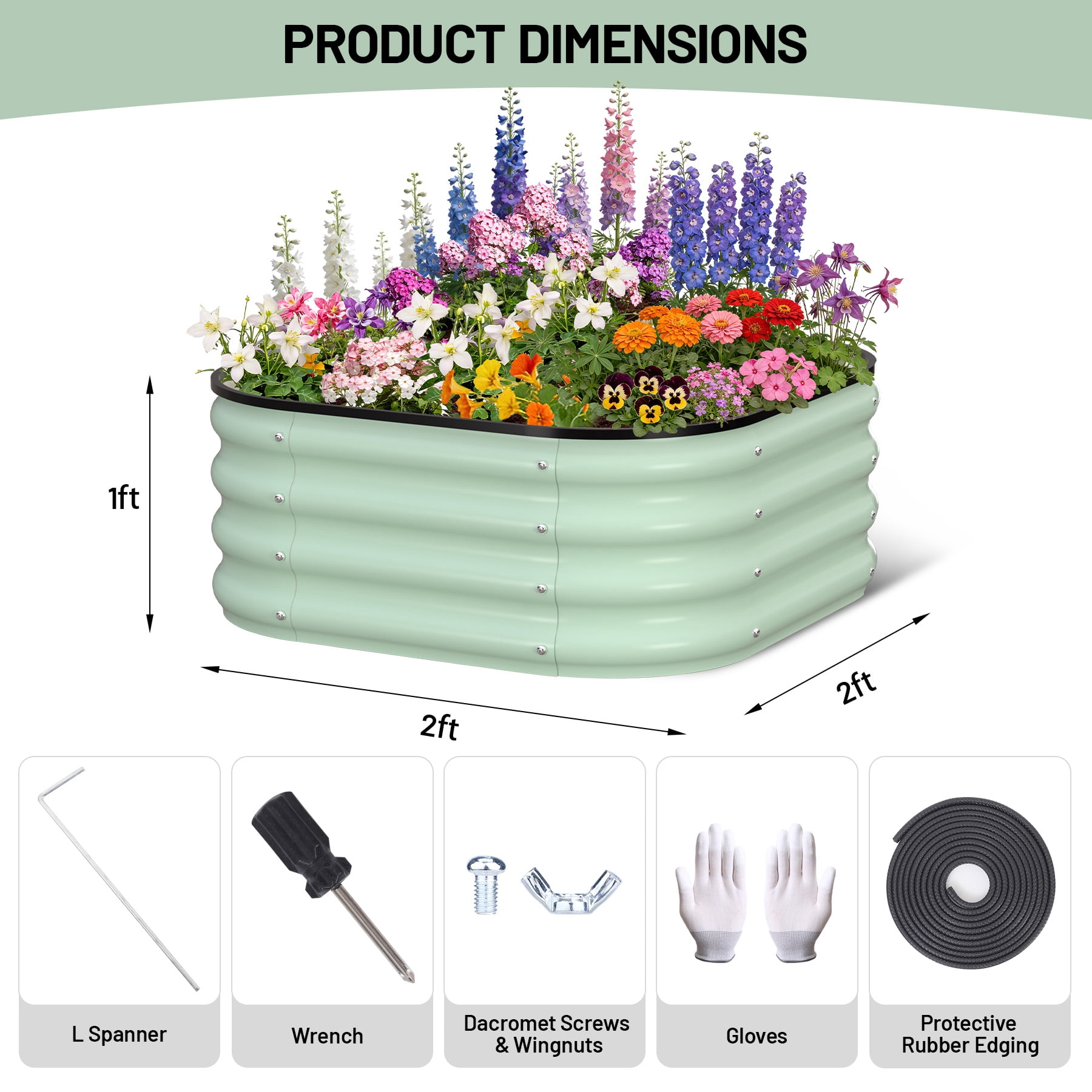 Garvee 2x2x1FT Raised Garden Bed, 2-Pack Metal Planter Boxes, Extra Large Oval Raised Bed for Vegetables Flowers Fruits, Modern Green Outdoor Kit