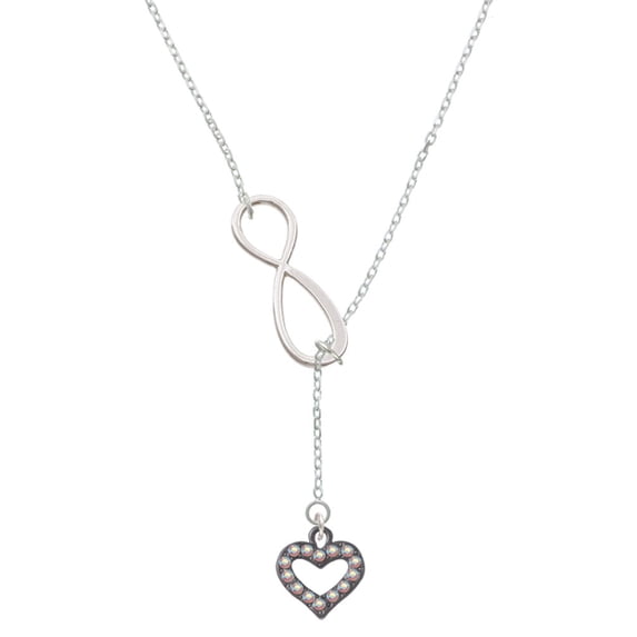 Delight Jewelry Black Nickeltone AB Crystal Open Heart Silver tone Elegant Infinity Lariat Necklace