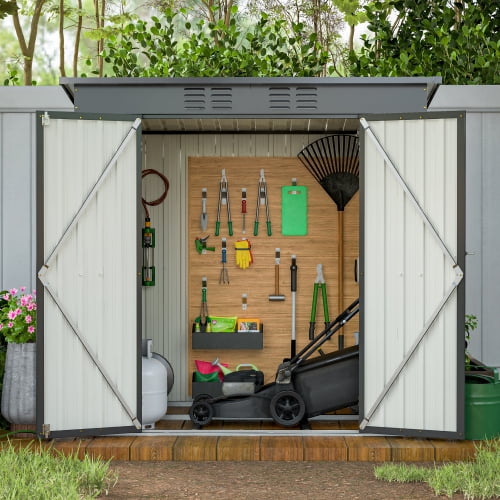 Enyopro 6x4 ft Outdoor Metal Storage Shed, Galvanized Steel Tool Shed with Reinforced Floor & Lockable Door for Backyard, Lawn, Patio, Black
