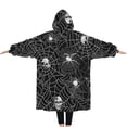 thumbnail image 2 of Oversized Wearable Blanket Hoodie,Spider Web and Skulls Halloween Pattern Sherpa Blanket Hoodie with Super Pockets,Super Warm Fuzzy Pullover for Women & Men, 2 of 6