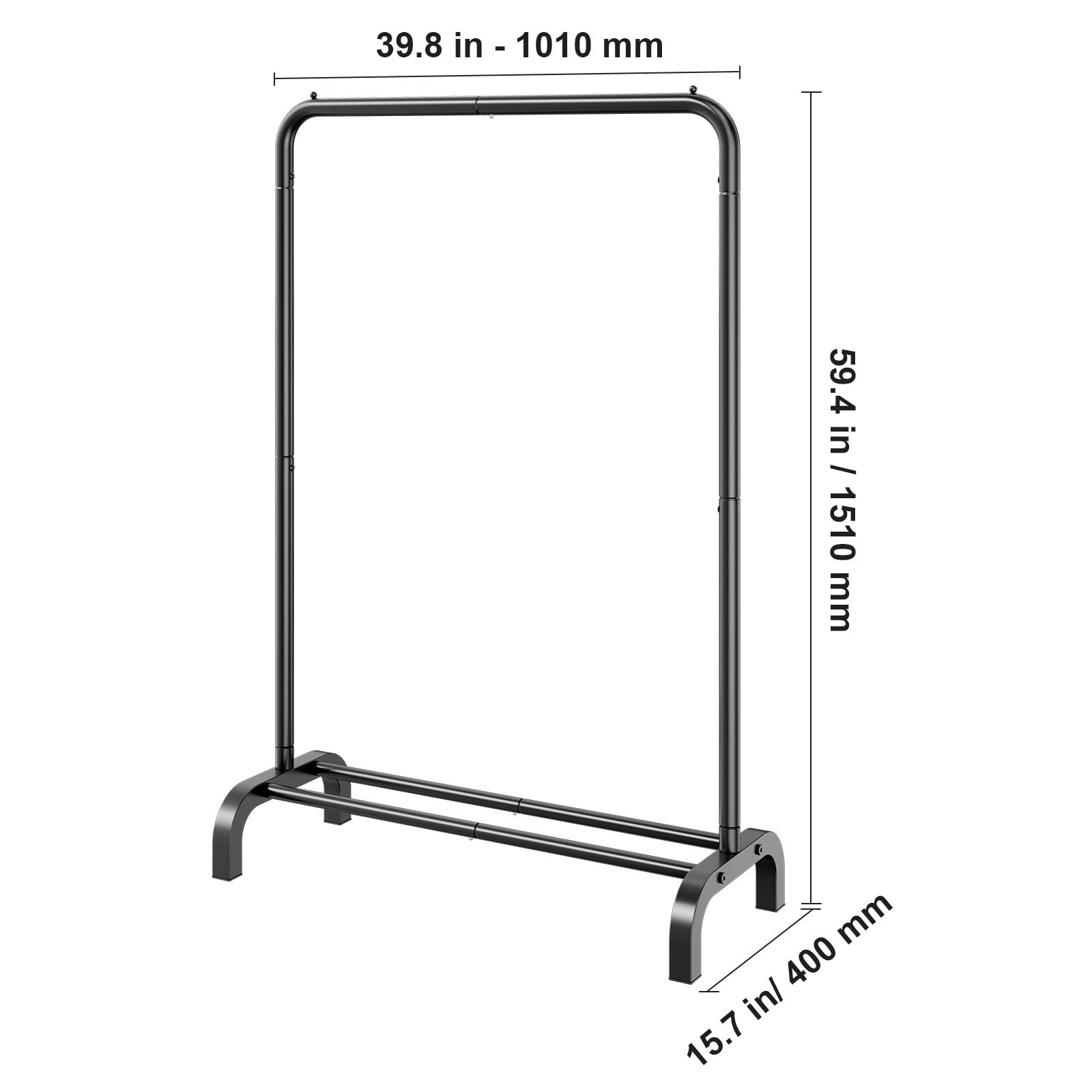 Garment Rack with Bottom Storage Shelf, Heavy-Duty Carbon Steel, 1" Thickened Pipe, 4 Anti-Slip Pads, for Bedroom Laundry Room Display