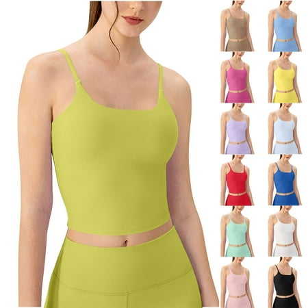 DDAPJ pyju Bra Tank Tops for Women Workout Yoga Athletic Camisole Square Neck Longline Sports Cami Top Exercise Gym Clothes Sales of Today Hot Pink XL