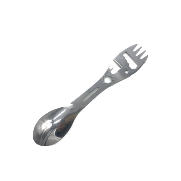 Juego de abridor de tenedor y cuchara multifuncional Toystoory acero inoxidable camping plata