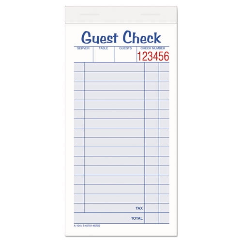 Guest Check Pad, Two-Part Carbonless, 6.38 x 3.38, 50 Forms Total Guest Check Pad, Two-Part Carbonless, 6.38 x 3.38, 50 Forms Total