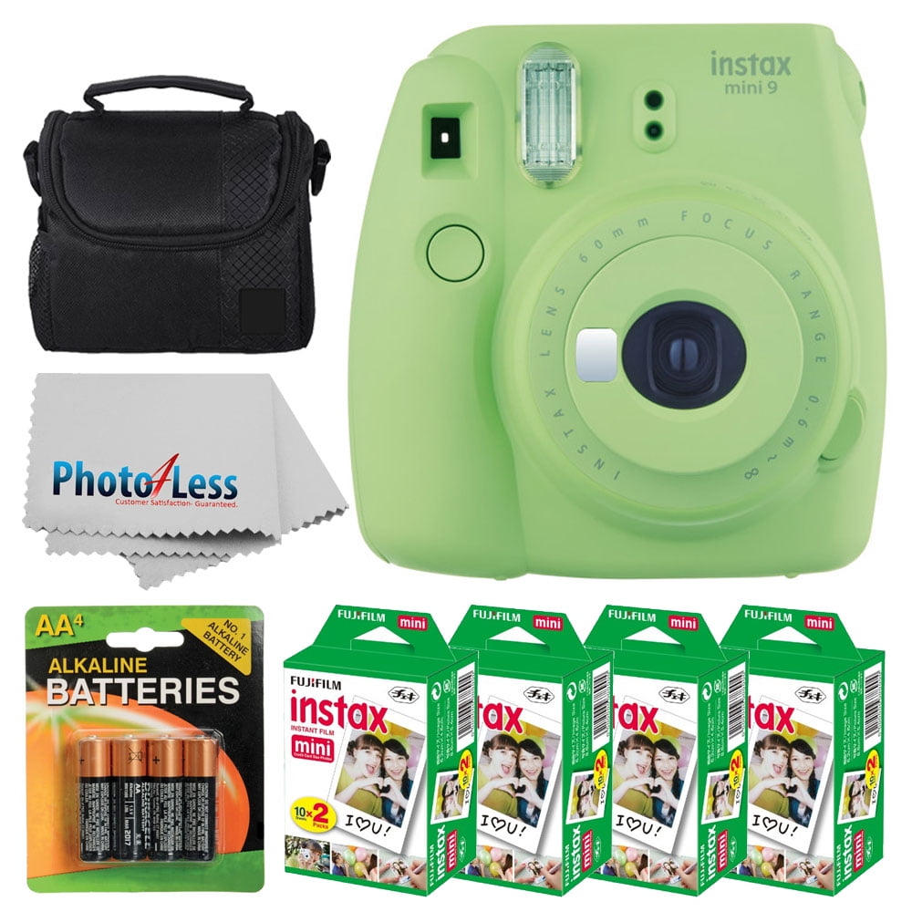 Lodge rots ontspannen Fujifilm instax mini 9 Instant Film Camera (Lime Green) + Fujifilm Instax  Mini Twin Pack Instant Film (80 Exposures) + Camera Case + 4 AA Batteries +  Cleaning Cloth – Top Accessory Bundle - Walmart.com