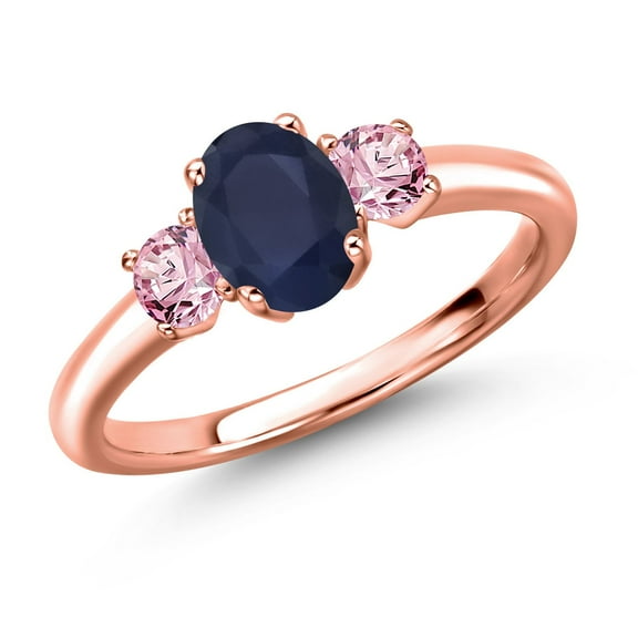 Gem Stone King 18K Rose Gold Plated Silver Blue Sapphire and Pink Lab Grown Diamond Engagement Ring for Women | 1.36 Cttw | Oval 7X5MM | Gemstone September Birthstone | Size 6