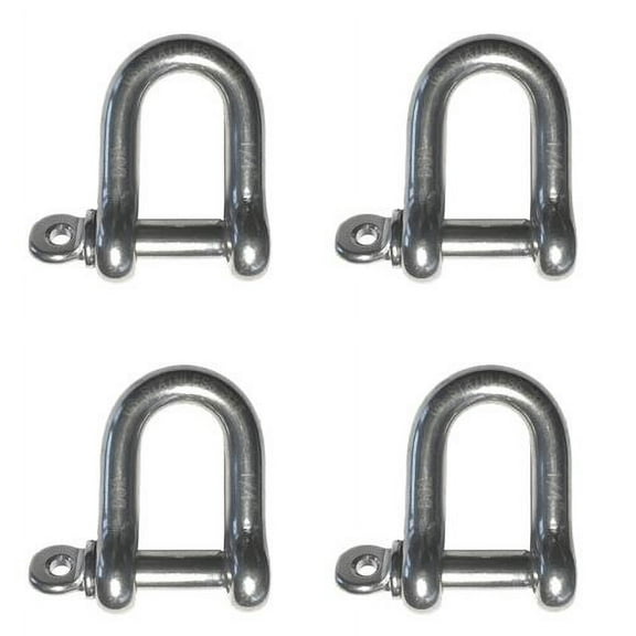 US STAINLESS 4 Pieces Stainless Steel 316 Forged D Shackle Marine Grade 1/4" (6mm) Dee