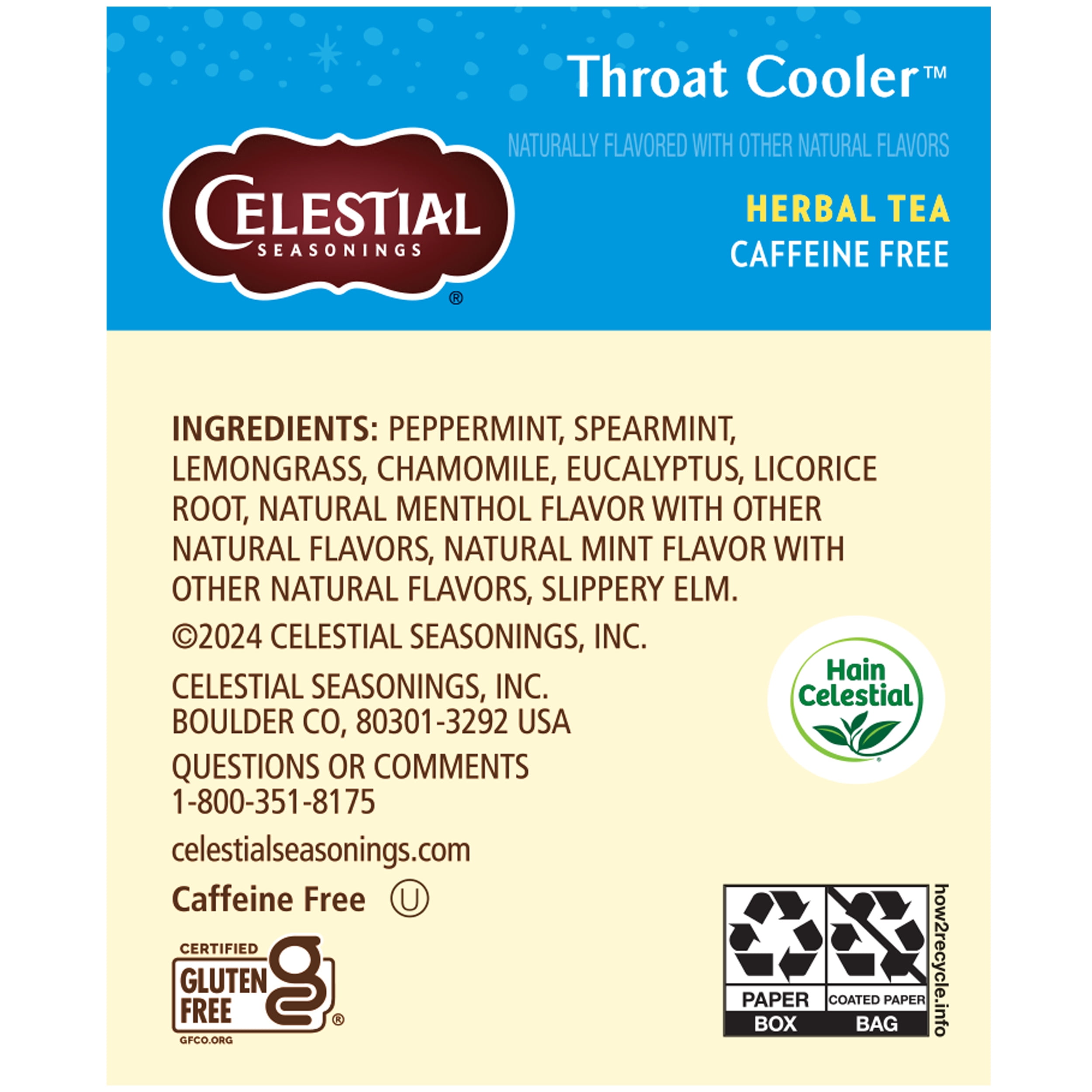 (6 pack) Celestial Seasonings Throat Cooler Caffeine-Free Herbal Tea Bags (16 Count)
